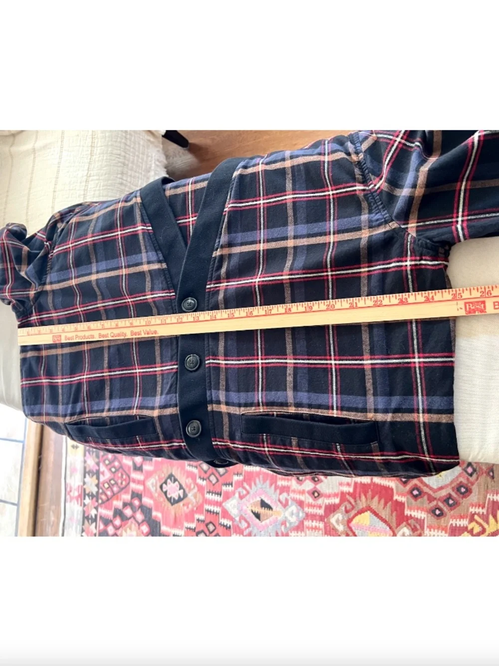 TODD SNYDER 100% Cotton  Plaid Button Up V-Neck Cardigan Jacket - XL